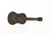 Load image into Gallery viewer, Sterling Silver Elaborate Victorian Filigree Guitar Enamel Pin/Brooch
