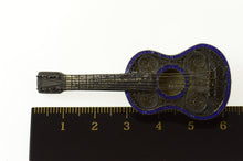 Load image into Gallery viewer, Sterling Silver Elaborate Victorian Filigree Guitar Enamel Pin/Brooch