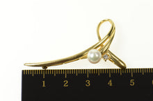 Load image into Gallery viewer, 14K Pearl Diamond Accent Ornate Retro Loop Pin/Brooch Yellow Gold