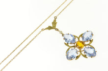 Load image into Gallery viewer, 14K Retro Syn.Tanzanite & Citrine Flower Necklace 16.25" Yellow Gold