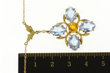 Load image into Gallery viewer, 14K Retro Syn.Tanzanite & Citrine Flower Necklace 16.25" Yellow Gold