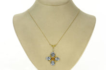 Load image into Gallery viewer, 14K Retro Syn.Tanzanite & Citrine Flower Necklace 16.25" Yellow Gold