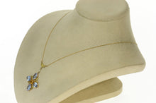 Load image into Gallery viewer, 14K Retro Syn.Tanzanite & Citrine Flower Necklace 16.25" Yellow Gold
