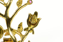 Load image into Gallery viewer, 14K Ornate Turquoise Ruby Flower Statement Pin/Brooch Yellow Gold