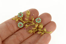 Load image into Gallery viewer, 14K Ornate Turquoise Ruby Flower Statement Pin/Brooch Yellow Gold