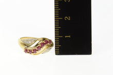 Load image into Gallery viewer, 14K Ruby Diamond Wavy Statement Band Ring Size 6.5 Yellow Gold