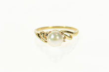 Load image into Gallery viewer, 10K Pearl Diamond Accent Wavy Classic Ring Size 7.75 Yellow Gold
