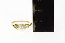 Load image into Gallery viewer, 10K Pearl Diamond Accent Wavy Classic Ring Size 7.75 Yellow Gold