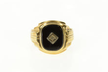 Load image into Gallery viewer, 10K Rounded Black Onyx Diamond Accent Retro Ring Size 10.25 Yellow Gold