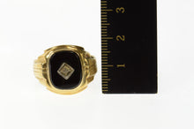 Load image into Gallery viewer, 10K Rounded Black Onyx Diamond Accent Retro Ring Size 10.25 Yellow Gold