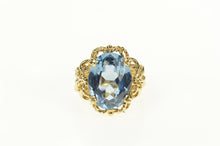 Load image into Gallery viewer, 10K Oval Blue Topaz Ornate Filigree Cocktail Ring Size 6.25 Yellow Gold