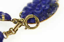 Load image into Gallery viewer, 14K Carved Floral Lapis Lazuli Statement Bracelet 7" Yellow Gold