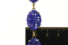 Load image into Gallery viewer, 14K Carved Floral Lapis Lazuli Statement Bracelet 7" Yellow Gold
