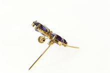 Load image into Gallery viewer, 14K Retro Syn. Amethyst Clover Shamrock Pin/Brooch Yellow Gold