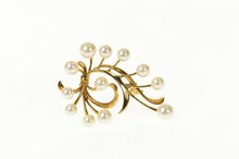 Load image into Gallery viewer, 14K 1960's Mikimoto Pearl Retro Swirl Statement Pin/Brooch Yellow Gold
