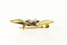 Load image into Gallery viewer, 10K Retro Jade Pearl Sim. Ruby Butterfly Pin/Brooch Yellow Gold