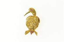 Load image into Gallery viewer, 14K Ornate 1960's Syn. Ruby Bird Heron Pin/Brooch Yellow Gold