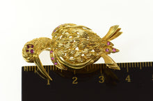 Load image into Gallery viewer, 14K Ornate 1960's Syn. Ruby Bird Heron Pin/Brooch Yellow Gold