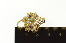 Load image into Gallery viewer, 14K Bouquet Basket Floral Topaz Pearl Sapphire Pin/Brooch Yellow Gold