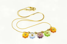 Load image into Gallery viewer, 18K Retro Flower Dangle Beaded Statement Necklace 16" Yellow Gold