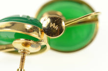 Load image into Gallery viewer, 14K Retro Carved Green Agate Scarab Screw Back Earrings Yellow Gold