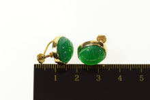 Load image into Gallery viewer, 14K Retro Carved Green Agate Scarab Screw Back Earrings Yellow Gold
