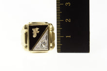 Load image into Gallery viewer, 10K F Monogram Black Onyx CZ Squared Retro Ring Size 7.75 Yellow Gold
