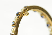Load image into Gallery viewer, 14K Retro Syn. Sapphire Pearl Horse Shoe Lucky Pin/Brooch Yellow Gold