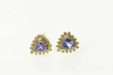 Load image into Gallery viewer, 14K Tanzanite Heart Diamond Halo Stud Earrings Yellow Gold