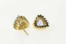 Load image into Gallery viewer, 14K Tanzanite Heart Diamond Halo Stud Earrings Yellow Gold