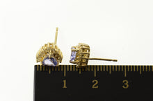 Load image into Gallery viewer, 14K Tanzanite Heart Diamond Halo Stud Earrings Yellow Gold