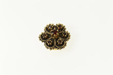 Load image into Gallery viewer, 10K Garnet Ornate Flower Elaborate Slide Bracelet Charm/Pendant Yellow Gold