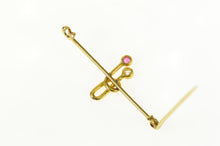 Load image into Gallery viewer, 18K 1950's Ruby Diamond Geometric Bar Pin/Brooch Yellow Gold