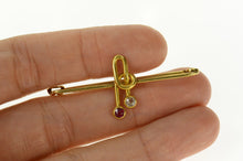 Load image into Gallery viewer, 18K 1950's Ruby Diamond Geometric Bar Pin/Brooch Yellow Gold