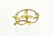 Load image into Gallery viewer, 14K Art Nouveau Diamond Seed Pearl Enamel Floral Pin/Brooch Yellow Gold
