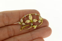 Load image into Gallery viewer, 14K Art Nouveau Diamond Seed Pearl Enamel Floral Pin/Brooch Yellow Gold