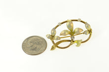 Load image into Gallery viewer, 14K Art Nouveau Diamond Seed Pearl Enamel Floral Pin/Brooch Yellow Gold