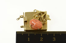 Load image into Gallery viewer, 14K Oval Carved Coral Cameo Ornate Floral Box Clasp Yellow Gold