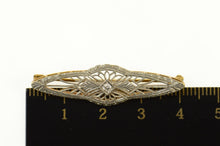Load image into Gallery viewer, 14K Diamond Ornate Art Deco Filigree Bar Pin/Brooch Yellow Gold
