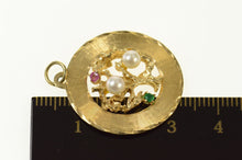 Load image into Gallery viewer, 14K Retro Pearl Ruby Emerald Family Tree Charm/Pendant Yellow Gold