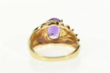 Load image into Gallery viewer, 14K Oval Amethyst Grooved Twist Statement Ring Size 7.25 Yellow Gold