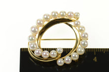 Load image into Gallery viewer, 14K Mikimoto Pearl Retro Swirl Statement Pin/Brooch Yellow Gold