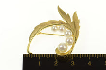 Load image into Gallery viewer, 14K Retro Mikimoto Pearl Leaf Swirl Statement Pin/Brooch Yellow Gold