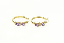 Load image into Gallery viewer, 10K Heart Amethyst Diamond Accent Hoop Earrings Yellow Gold