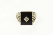 Load image into Gallery viewer, 10K Squared Black Onyx Diamond Accent Men's Ring Size 10.25 White Gold