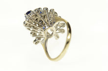 Load image into Gallery viewer, 14K Retro Ornate Sapphire Diamond Petal Halo Ring Size 5 Yellow Gold