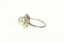 Load image into Gallery viewer, 14K 1950's Retro Pearl Diamond Accent Cocktail Ring Size 7.25 White Gold
