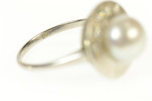 Load image into Gallery viewer, 14K 1950's Retro Pearl Diamond Accent Cocktail Ring Size 7.25 White Gold