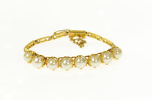 Load image into Gallery viewer, 14K Retro Pearl Inset Ornate Bar Link Statement Bracelet 6.25" Yellow Gold