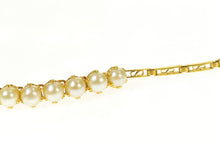 Load image into Gallery viewer, 14K Retro Pearl Inset Ornate Bar Link Statement Bracelet 6.25" Yellow Gold